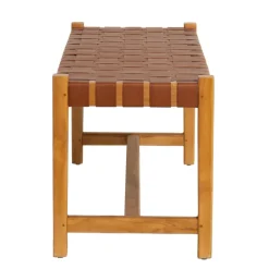 Becquet Banc en teck assise en cuir< Meuble, Étagère|Décoration