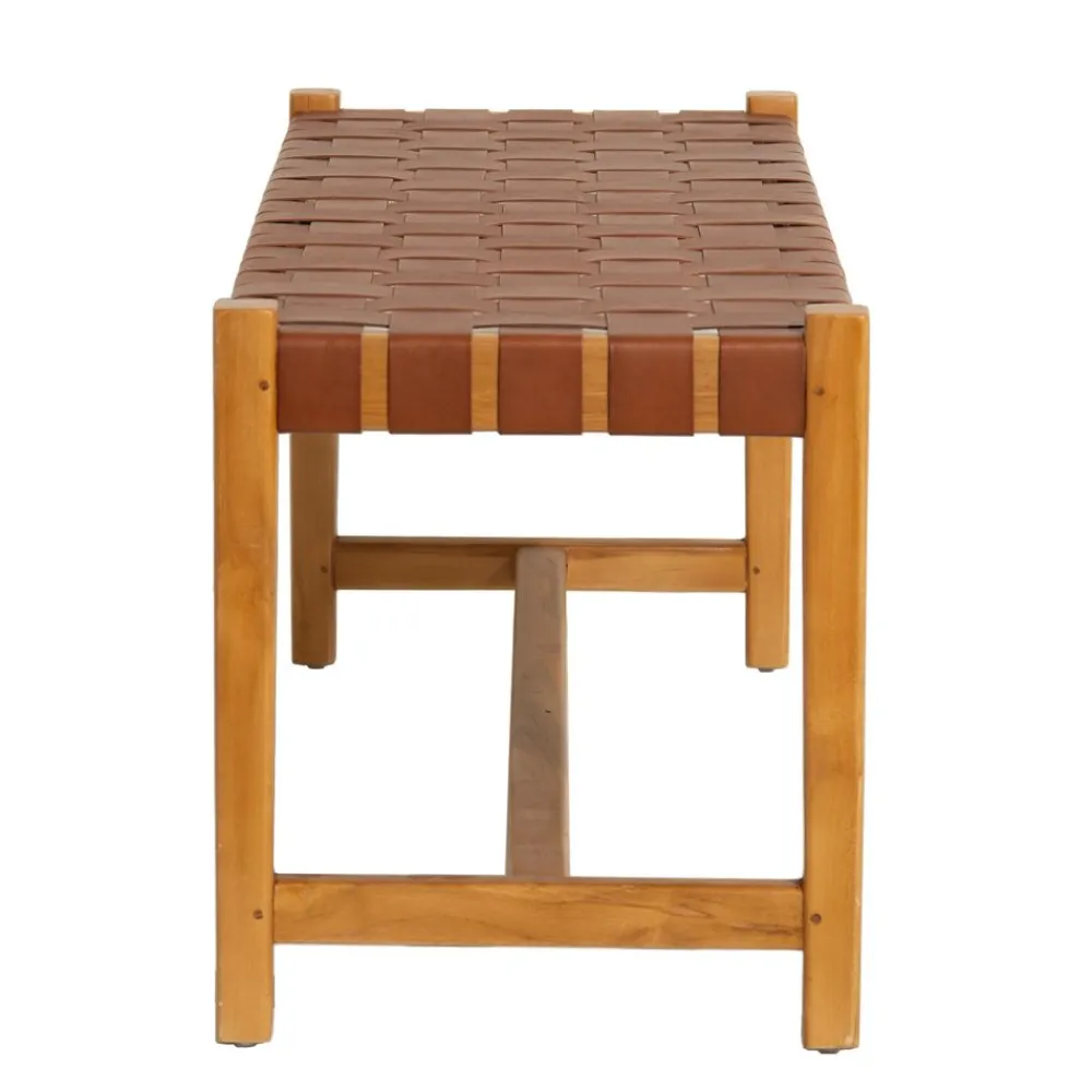 Becquet Banc en teck assise en cuir< Meuble, Étagère|Décoration