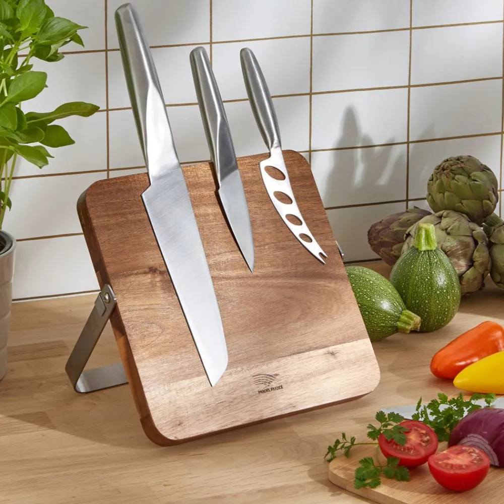 Becquet Bloc magnétique pour couteaux acier inoxydable et bois d'acacia< Idées Cuisine|Idées Cuisine