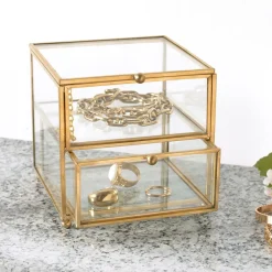 Becquet Boîte à bijoux en verre et métal doré< Boîte, Panier|Décoration