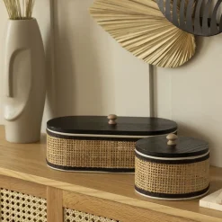 Becquet Boîte de rangement en bois et cannage< Boîte, Panier|Décoration