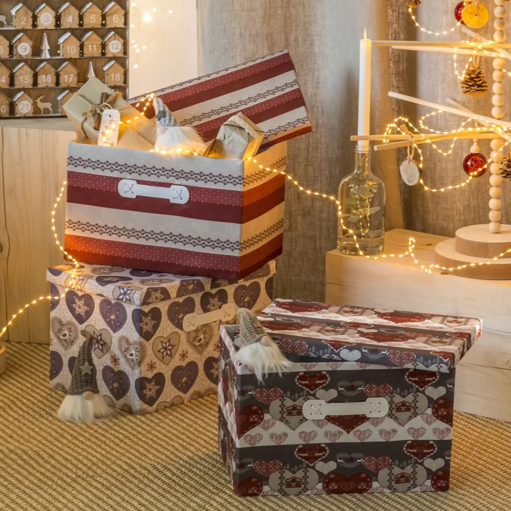 Becquet Boîtes de rangement décor chalet - set de 3< Boîte, Panier|Décoration