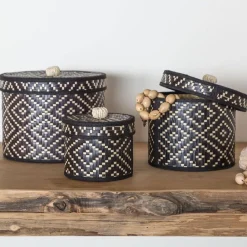 Becquet Boîtes tressées noir et blanc - set de 3< Boîte, Panier|Décoration