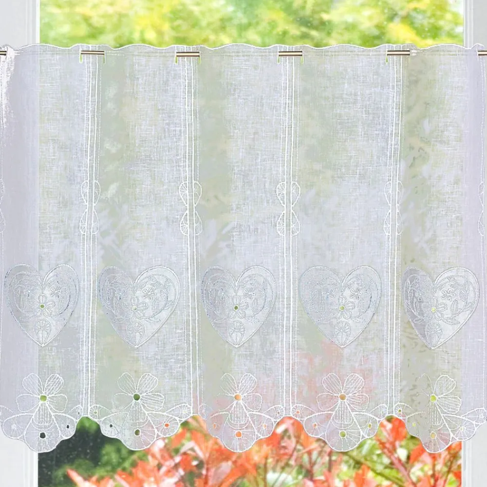 Becquet Brise-bise brodé cœurs et fleurs dentelle< Rideau Et Déco Textile|Voilage En Pointe, Voilage Droit, Brise-Bise, Store