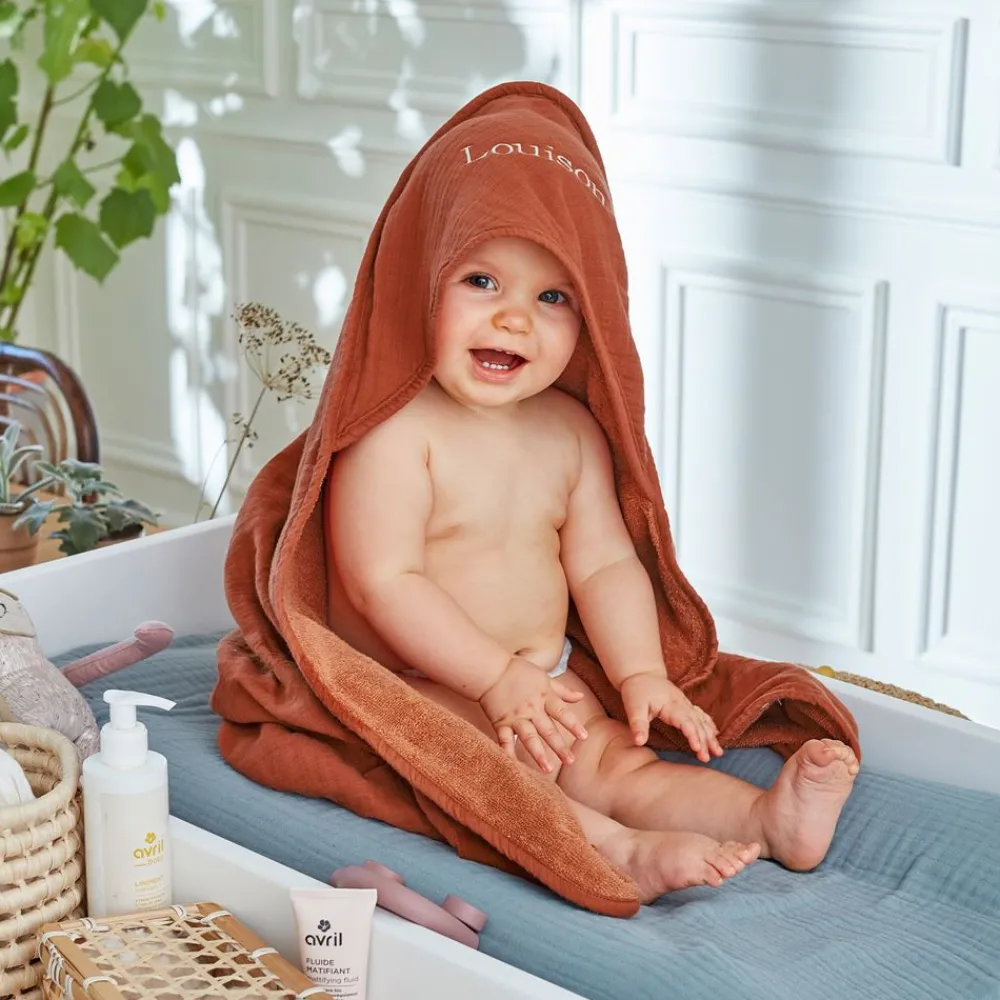 Becquet Cape de bain bébé personnalisable en gaze de coton - CRÉATION<Enfant Univers Des Tout-Petits|Serviette De Bain Personnalisée, Peignoir Personnalisé
