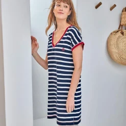 Becquet Chemise de nuit maille rayures marines - CRÉATION<Femme Pyjama Femme|Les Matières