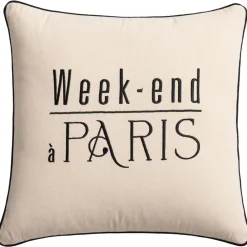 Becquet Coussin brodé "week-end à Paris"< Rideau Et Déco Textile|Coussin, Housse De Coussin