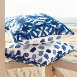Becquet Coussin enduit double face bleu et blanc< Rideau Et Déco Textile|Coussin, Housse De Coussin