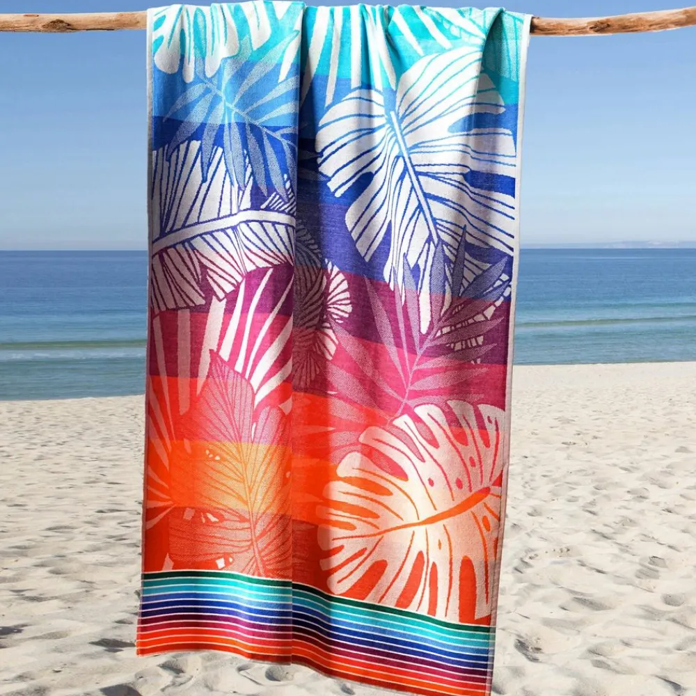 Becquet Drap de plage feuillage exotique - 370 g/m²< Serviette De Plage, Fouta|Serviette De Bain Fantaisie