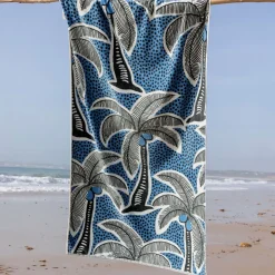 Becquet Drap de plage jacquard motifs palmiers - 380 g/m² - CRÉATION< Serviette De Plage, Fouta|Serviette De Bain Fantaisie