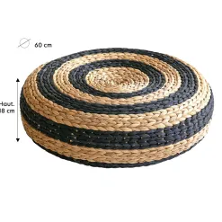 Becquet Grand pouf rond tressé< Meuble, Étagère|Décoration