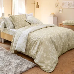 Becquet Linge de lit bicolore motif feuilles - CRÉATION< Les Matières|Housse De Couette