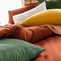 Becquet Linge de lit en double gaze de coton unie - Taie personnalisable< Les Matières