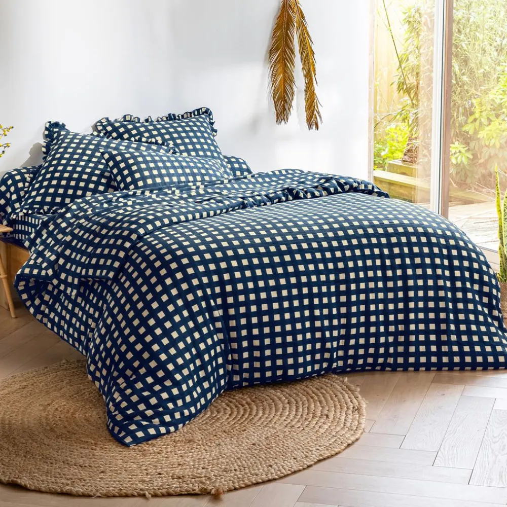 Becquet Linge de lit gaze de coton esprit vichy - CRÉATION< Housse De Couette|Linge De Lit Fantaisie, Linge De Lit Brodé