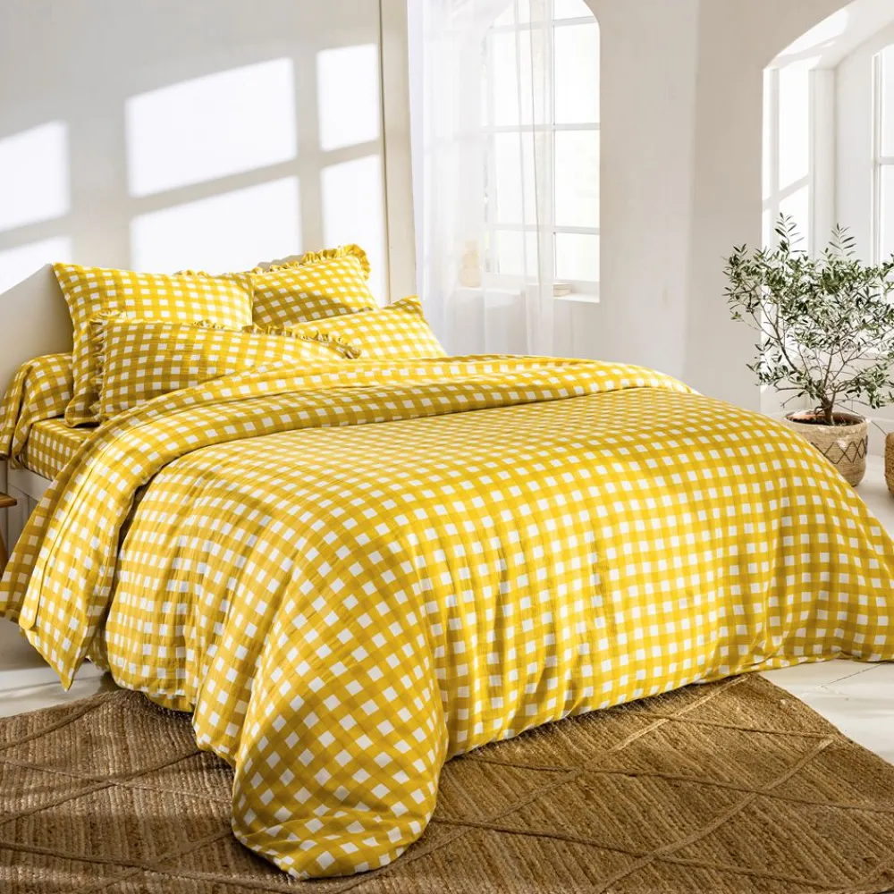 Becquet Linge de lit gaze de coton esprit vichy - CRÉATION< Housse De Couette|Linge De Lit Fantaisie, Linge De Lit Brodé