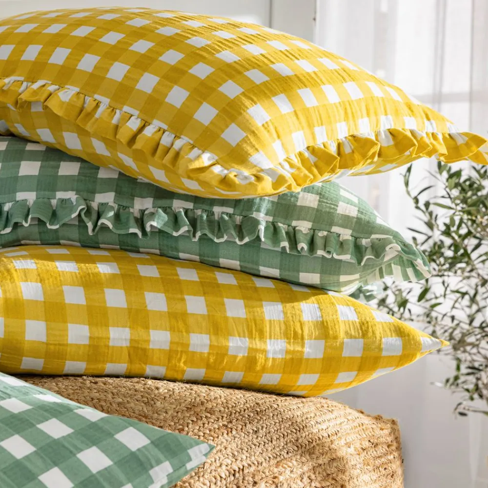 Becquet Linge de lit gaze de coton esprit vichy - CRÉATION< Housse De Couette|Linge De Lit Fantaisie, Linge De Lit Brodé