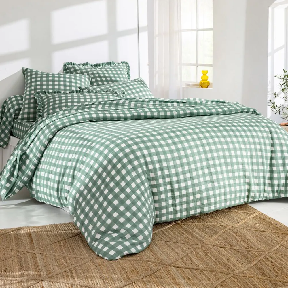 Becquet Linge de lit gaze de coton esprit vichy - CRÉATION< Housse De Couette|Linge De Lit Fantaisie, Linge De Lit Brodé