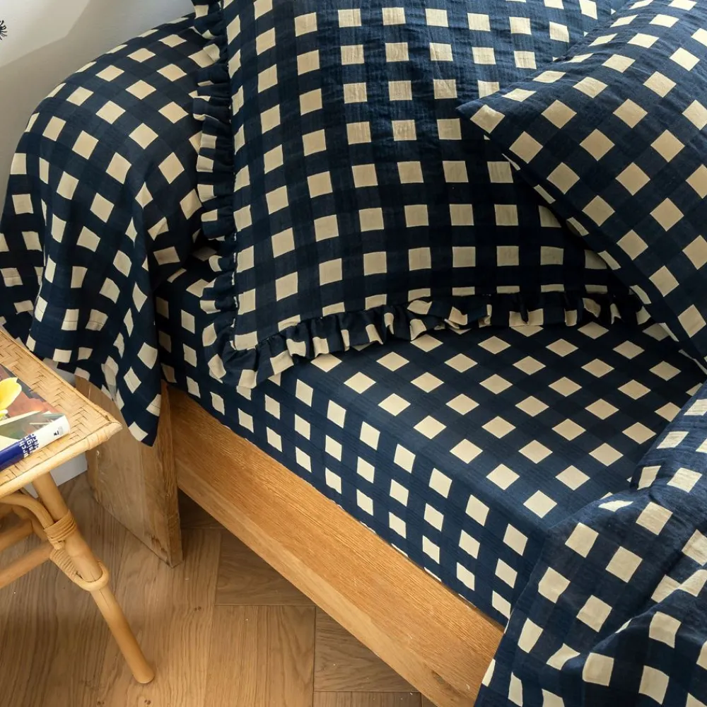 Becquet Linge de lit gaze de coton esprit vichy - CRÉATION< Housse De Couette|Linge De Lit Fantaisie, Linge De Lit Brodé