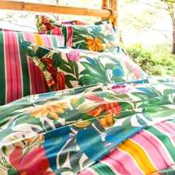 Becquet Linge de lit motif fleurs et fruits exotiques - CRÉATION< Housse De Couette|Linge De Lit Fantaisie, Linge De Lit Brodé