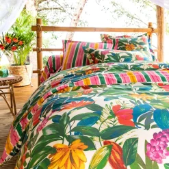 Becquet Linge de lit motif fleurs et fruits exotiques - CRÉATION< Housse De Couette|Linge De Lit Fantaisie, Linge De Lit Brodé