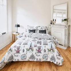 Becquet Linge de lit motif Paris - CRÉATION< Les Matières|Linge De Lit Fantaisie, Linge De Lit Brodé