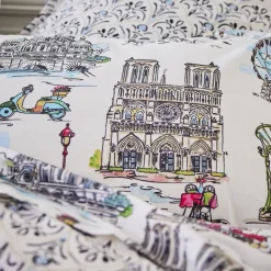 Becquet Linge de lit motif Paris - CRÉATION< Les Matières|Linge De Lit Fantaisie, Linge De Lit Brodé