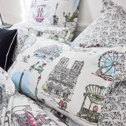 Becquet Linge de lit motif Paris - CRÉATION< Les Matières|Linge De Lit Fantaisie, Linge De Lit Brodé