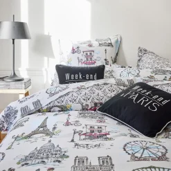 Becquet Linge de lit motif Paris - CRÉATION< Les Matières|Linge De Lit Fantaisie, Linge De Lit Brodé