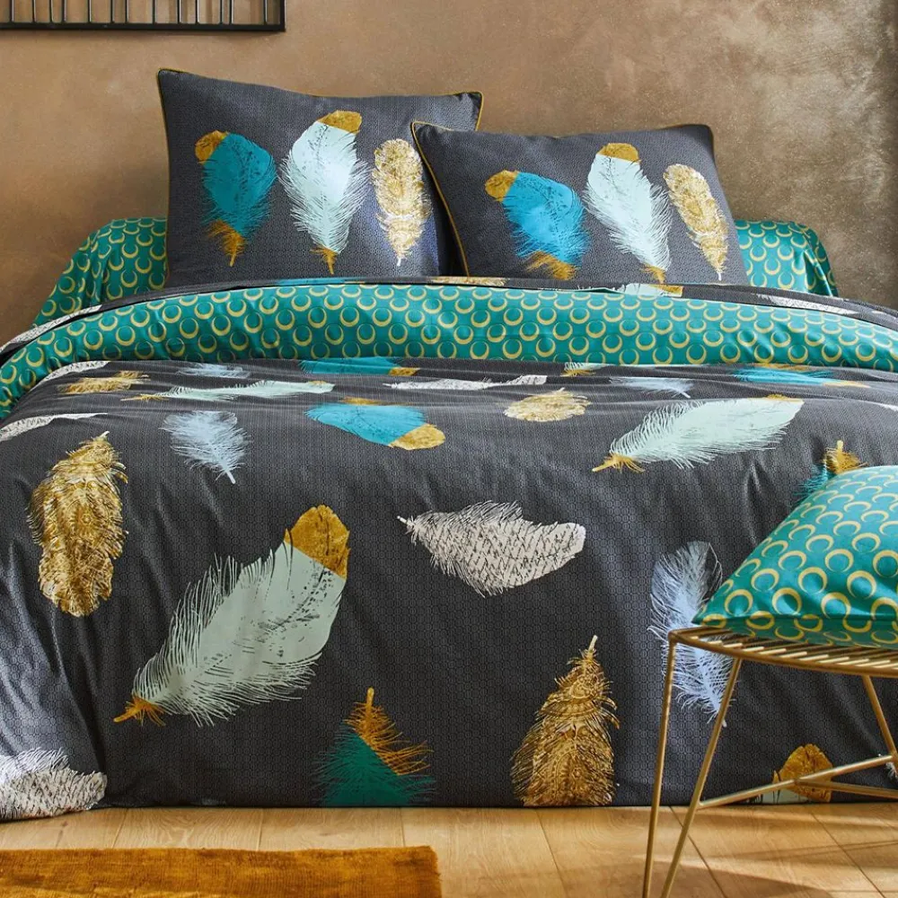 Becquet Linge de lit motif plumes - CRÉATION< Housse De Couette|Linge De Lit Fantaisie, Linge De Lit Brodé