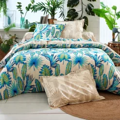 Becquet Linge de lit motif tropical bleu - CRÉATION< Housse De Couette|Linge De Lit Fantaisie, Linge De Lit Brodé