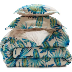 Becquet Linge de lit motif tropical bleu - CRÉATION< Housse De Couette|Linge De Lit Fantaisie, Linge De Lit Brodé