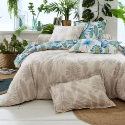 Becquet Linge de lit motif tropical bleu - CRÉATION< Housse De Couette|Linge De Lit Fantaisie, Linge De Lit Brodé