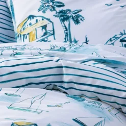 Becquet Linge de lit motif voiliers - CRÉATION< Housse De Couette|Linge De Lit Fantaisie, Linge De Lit Brodé