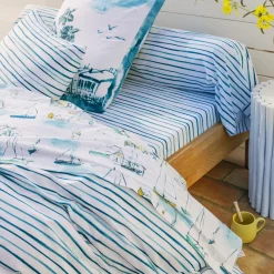 Becquet Linge de lit motif voiliers - CRÉATION< Housse De Couette|Linge De Lit Fantaisie, Linge De Lit Brodé