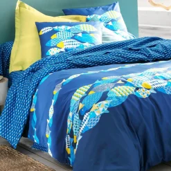 Becquet Linge de lit motifs poissons - CRÉATION< Housse De Couette|Linge De Lit Fantaisie, Linge De Lit Brodé