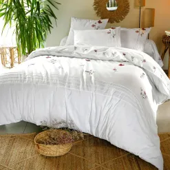 Becquet Linge de lit percale brodée fleurs et papillons - CRÉATION<Enfant Linge De Lit Ado, Housse De Couette|Housse De Couette