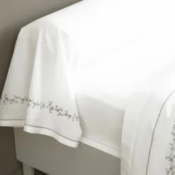 Becquet Linge de lit percale fleurs brodées et torsades - CRÉATION< Les Matières|Housse De Couette