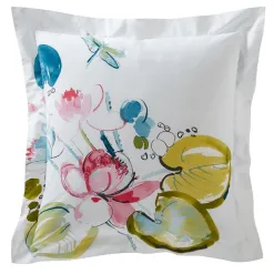 Becquet Linge de lit percale fleurs et feuilles de nénuphars multicolores< Housse De Couette|Linge De Lit Fantaisie, Linge De Lit Brodé