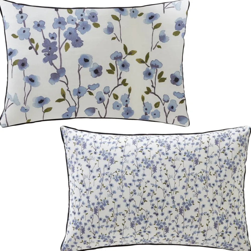 Becquet Linge de lit percale imprimé fleurs bleues - CRÉATION< Linge De Lit Fantaisie, Linge De Lit Brodé|Linge De Lit Fantaisie