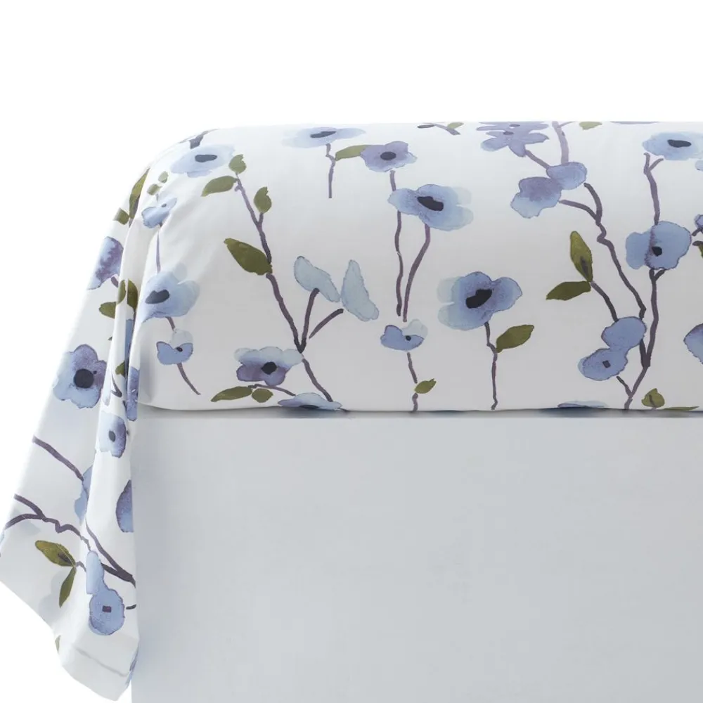 Becquet Linge de lit percale imprimé fleurs bleues - CRÉATION< Linge De Lit Fantaisie, Linge De Lit Brodé|Linge De Lit Fantaisie