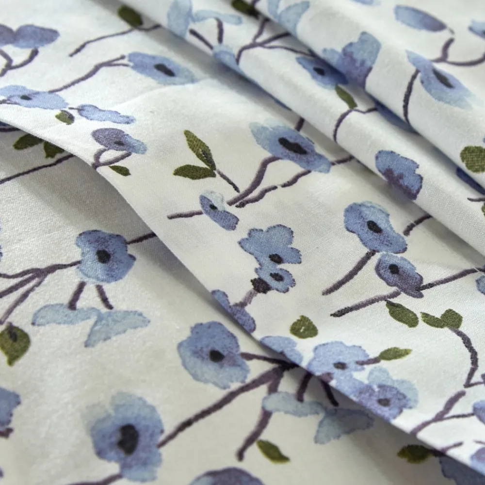 Becquet Linge de lit percale imprimé fleurs bleues - CRÉATION< Linge De Lit Fantaisie, Linge De Lit Brodé|Linge De Lit Fantaisie