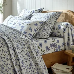 Becquet Linge de lit percale imprimé fleurs bleues - CRÉATION< Linge De Lit Fantaisie, Linge De Lit Brodé|Linge De Lit Fantaisie