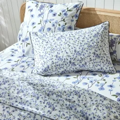 Becquet Linge de lit percale imprimé fleurs bleues - CRÉATION< Linge De Lit Fantaisie, Linge De Lit Brodé|Linge De Lit Fantaisie