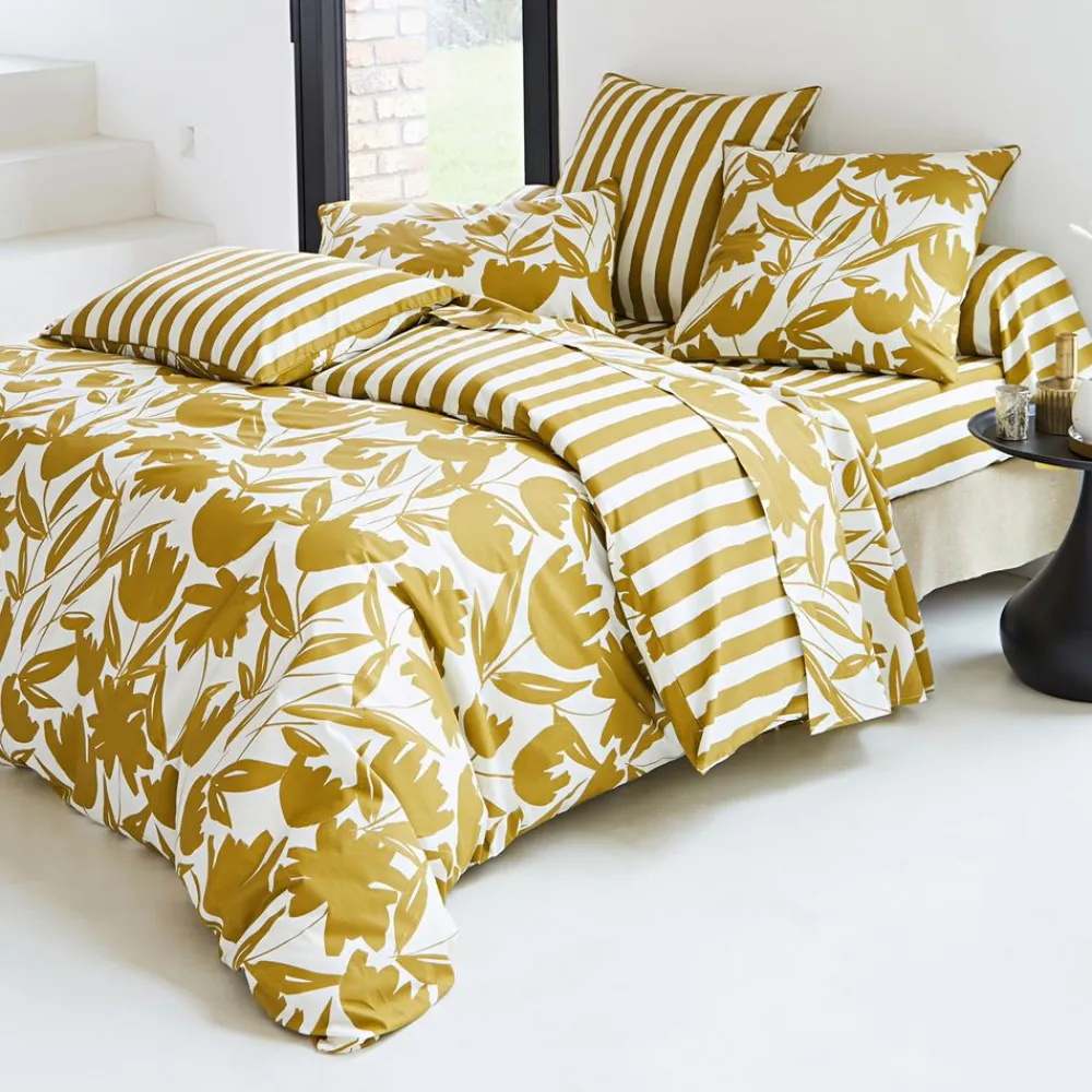 Becquet Linge de lit percale motif tulipes et rayures - CRÉATION< Housse De Couette|Linge De Lit Fantaisie, Linge De Lit Brodé