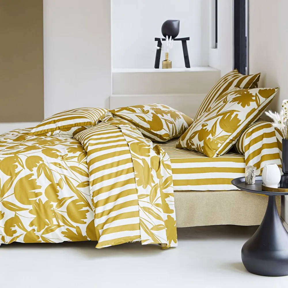 Becquet Linge de lit percale motif tulipes et rayures - CRÉATION< Housse De Couette|Linge De Lit Fantaisie, Linge De Lit Brodé