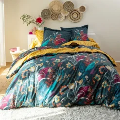 Becquet Linge de lit percale motif fleurs et paons - CRÉATION< Les Matières|Housse De Couette