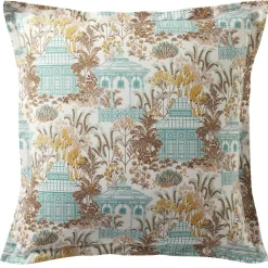 Becquet Linge de lit percale motif kiosque et feuillage - CRÉATION< Housse De Couette|Linge De Lit Fantaisie, Linge De Lit Brodé