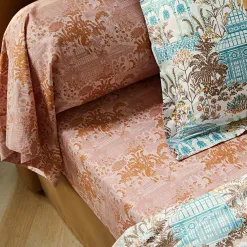 Becquet Linge de lit percale motif kiosque et feuillage - CRÉATION< Housse De Couette|Linge De Lit Fantaisie, Linge De Lit Brodé