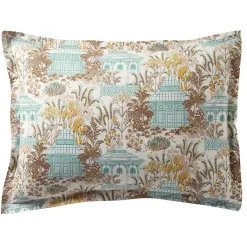 Becquet Linge de lit percale motif kiosque et feuillage - CRÉATION< Housse De Couette|Linge De Lit Fantaisie, Linge De Lit Brodé