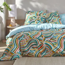 Becquet Linge de lit polycoton motif vagues - CRÉATION< Housse De Couette|Linge De Lit Fantaisie, Linge De Lit Brodé